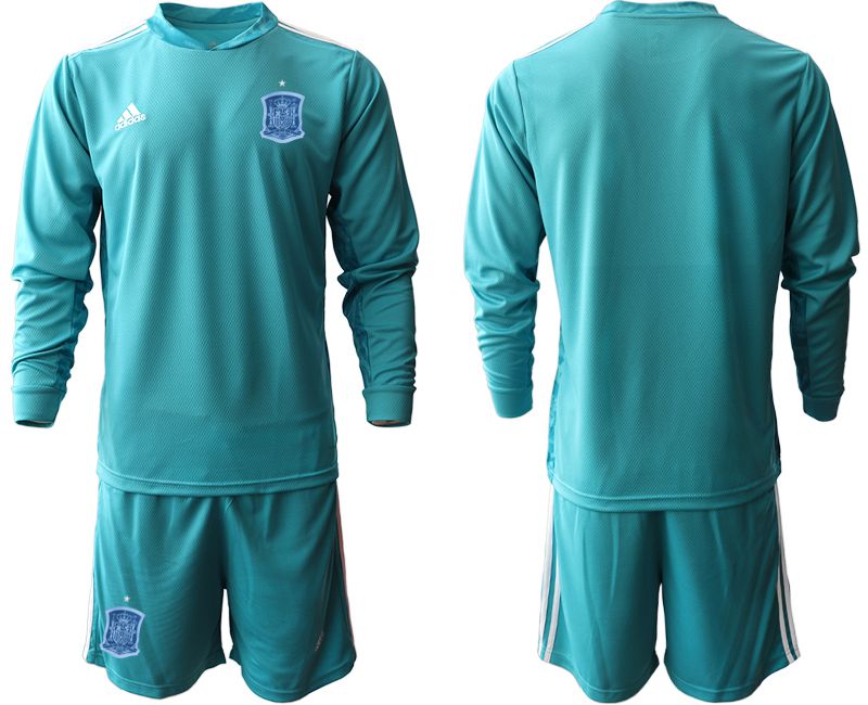Men 2021 World Cup National Spain lake blue long sleeve goalkeeper Soccer Jerseys->->Soccer Country Jersey